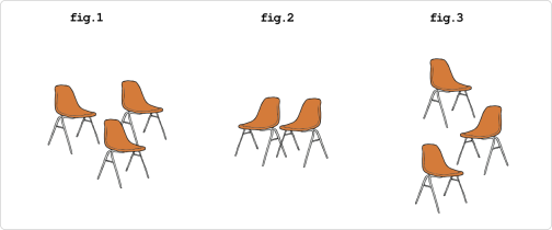 In the style of a section from a scientific report, three diagrams are labelled 'fig.1', 'fig.2', and 'fig.3', but the diagrams just contain a drawing of a chair repeated in different positions.